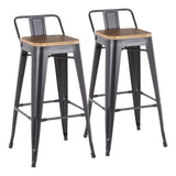 Oregon - Industrial Low Back Barstool (Set of 2) - Black Metal And Wood-Pressed Grain Bamboo