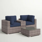 Wicker Seating Group Set With Table And Cushions