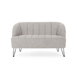 Modern Loveseat With Channel Stitching And Iron Legs - Light Gray