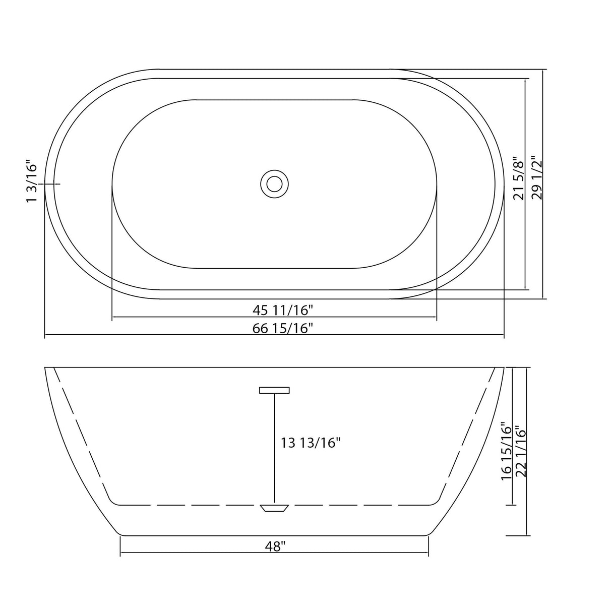 Elegant Oval Freestanding Bathtub, Overflow & Pop Up Drain