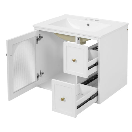 Wall-Mounted Bathroom Vanity Set With Sink, 2 Drawers And Soft-Close Door