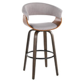 Vintage Mod - 30" Fixed-Height Barstool With Swivel (Set of 2) - Walnut Glazed Wood And Stone Fabric With Walnut Wood Accents And Round Black Metal Footrest