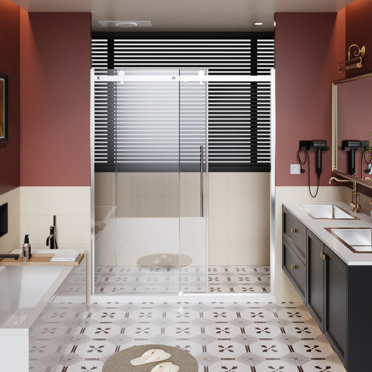 Frameless Shower Door Single Sliding, Adjustable Zinc Roller Rail - Chrome