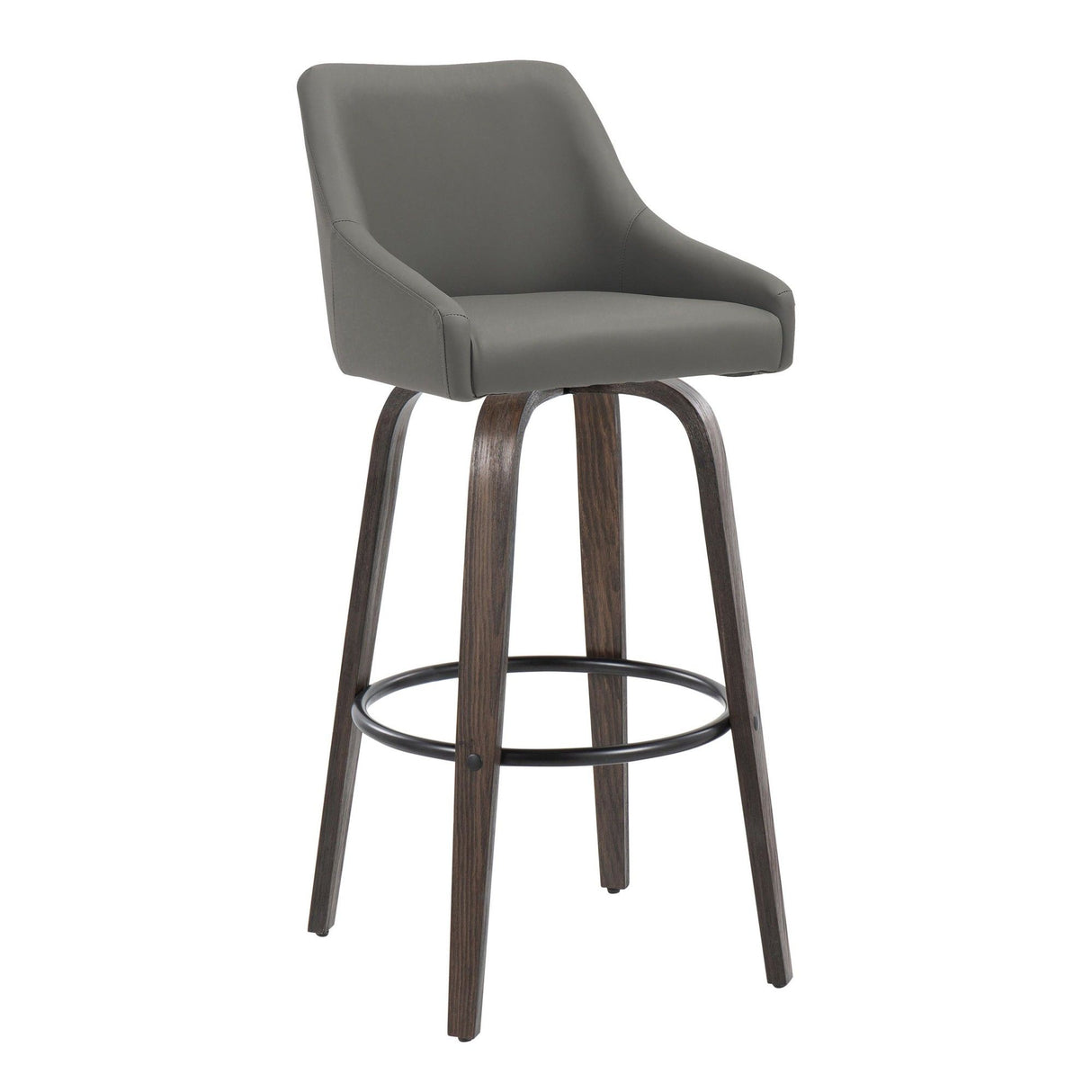 Hannah - 30" Fixed-Height Barstool With Swivel And Round Black Metal Footrest (Set of 2) - Walnut Glazed Wood
