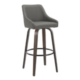 Hannah - 30" Fixed-Height Barstool With Swivel And Round Black Metal Footrest (Set of 2) - Walnut Glazed Wood