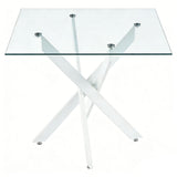 Dining Table With Cross Metal Leg And Tempered Glass, Modern Space Saving Kitchen Table For Living Room Legs, Square Table