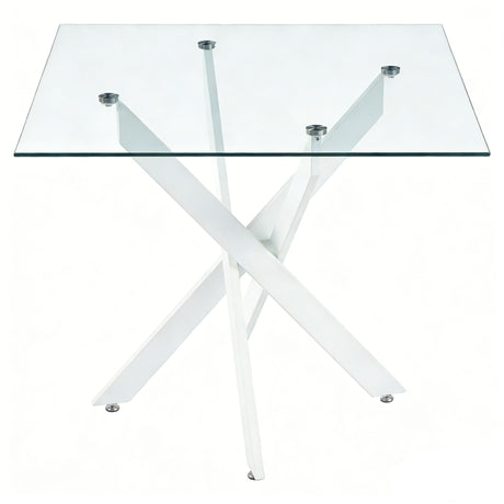 Dining Table With Cross Metal Leg And Tempered Glass, Modern Space Saving Kitchen Table For Living Room Legs, Square Table
