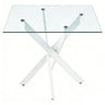 Dining Table With Cross Metal Leg And Tempered Glass, Modern Space Saving Kitchen Table For Living Room Legs, Square Table