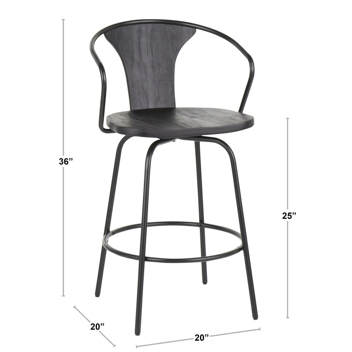Waco - Industrial Counter Stool - Black Metal, Black Wood