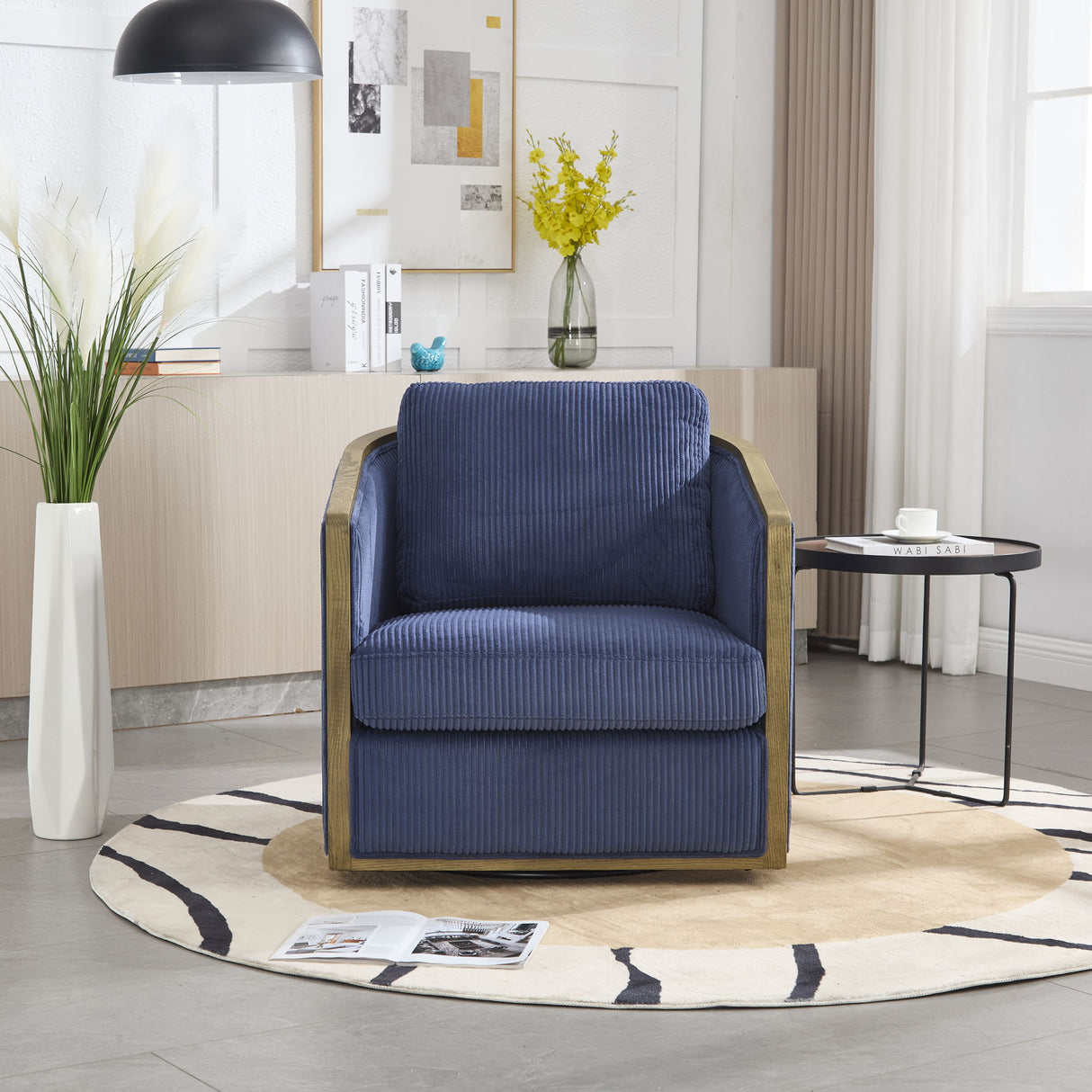 Corduroy Barrel Chair, 360 Degree Swivel