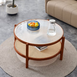 Modern Style Circular Double Layer Tea Table With Rattan Weave