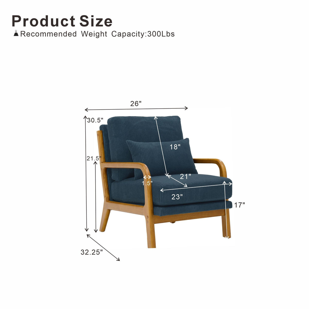 Upholstered Armchair With Back Support Pillow