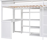 Loft Bed With Built In Desk, Storage Shelves, And Wardrobe