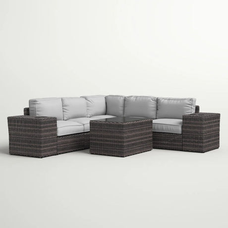 Modern Patio Rattan Sectional Set With Cushions