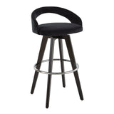 Grotto - Upholstered Fixed-Height Barstool (Set of 2) - Black Wood, Black Velvet, Chrome Metal