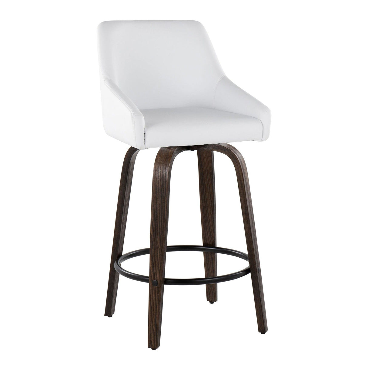 Hannah - 26" Fixed-Height Counter Stool With Swivel And Round Black Metal Footrest (Set of 2) - Walnut Glazed Wood