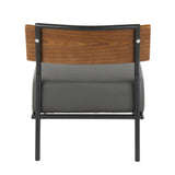 Fiji - Contemporary Accent Chair - Gray Faux Leather With Walnut Wood Accent