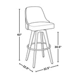 Studded - Marcel Fixed-Height Barstool (Set of 2) - Black Wood, Black Faux Leather, Chrome Metal