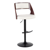 Cecina - Contemporary Adjustable Swivel Barstool (Set of 2) - Black Metal, Cherry Wood, And White Faux Leather With Rounded T Footrest