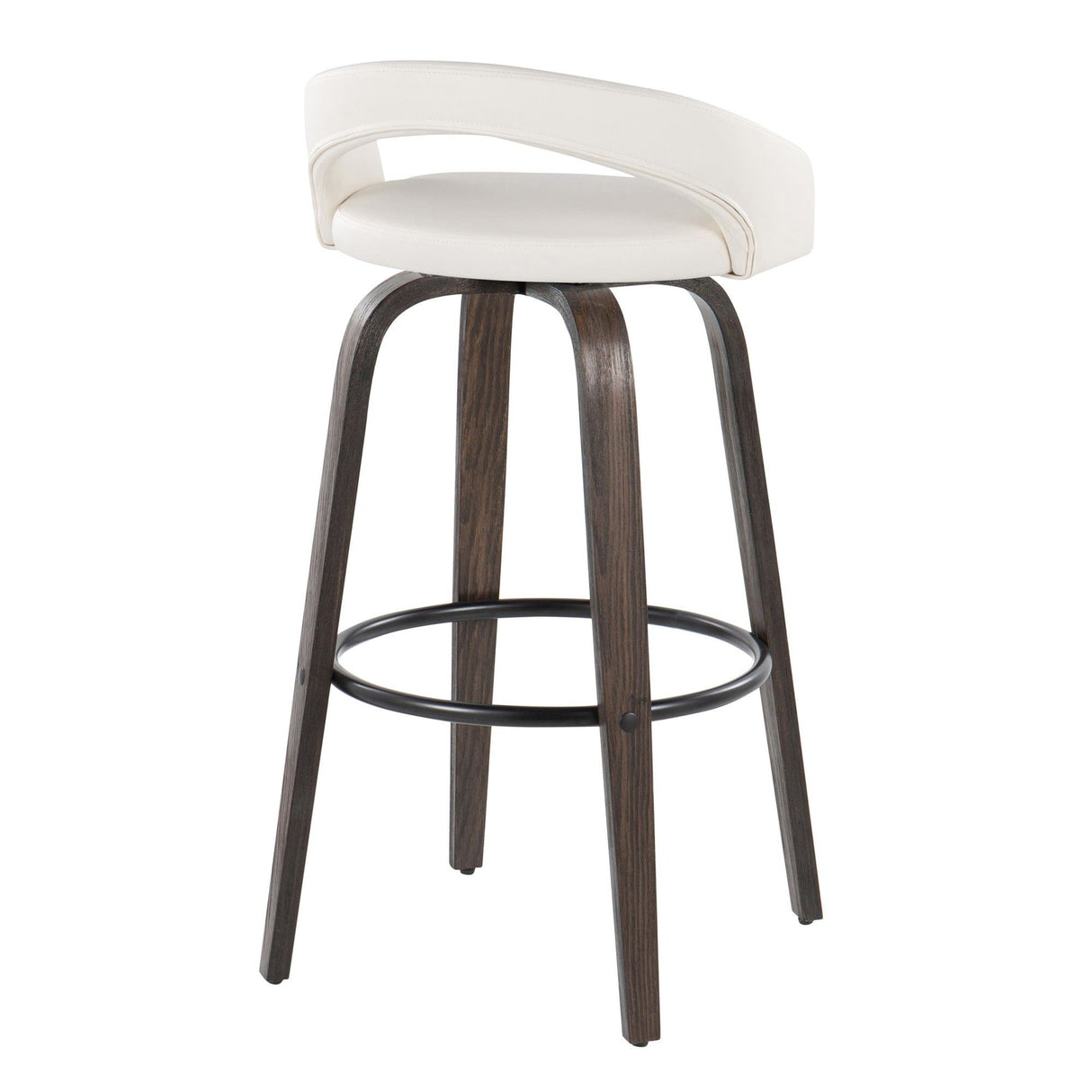 Grotto - Upholstered Fixed-Height Barstool (Set of 2) - Walnut Glazed Wood, White Faux Leather, Black Metal