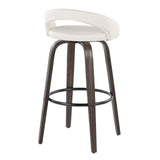 Grotto - Upholstered Fixed-Height Barstool (Set of 2) - Walnut Glazed Wood, White Faux Leather, Black Metal