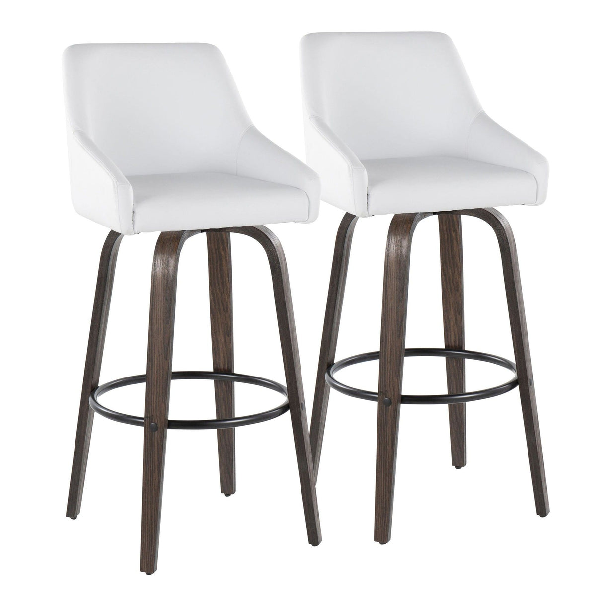 Hannah - 30" Fixed-Height Barstool With Swivel And Round Black Metal Footrest (Set of 2) - Walnut Glazed Wood