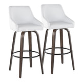 Hannah - 30" Fixed-Height Barstool With Swivel And Round Black Metal Footrest (Set of 2) - Walnut Glazed Wood