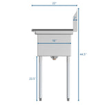 43 in. Two Compartment Stainless Steel Commercial Sink with Drainboard, Bowl Size 12"x 16"x 10" SB121610-16L3.