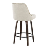 Marcel - 27" Fixed-Height Counter Stool With Swivel And Round Black Metal Footrest (Set of 2) - Walnut Glazed Wood