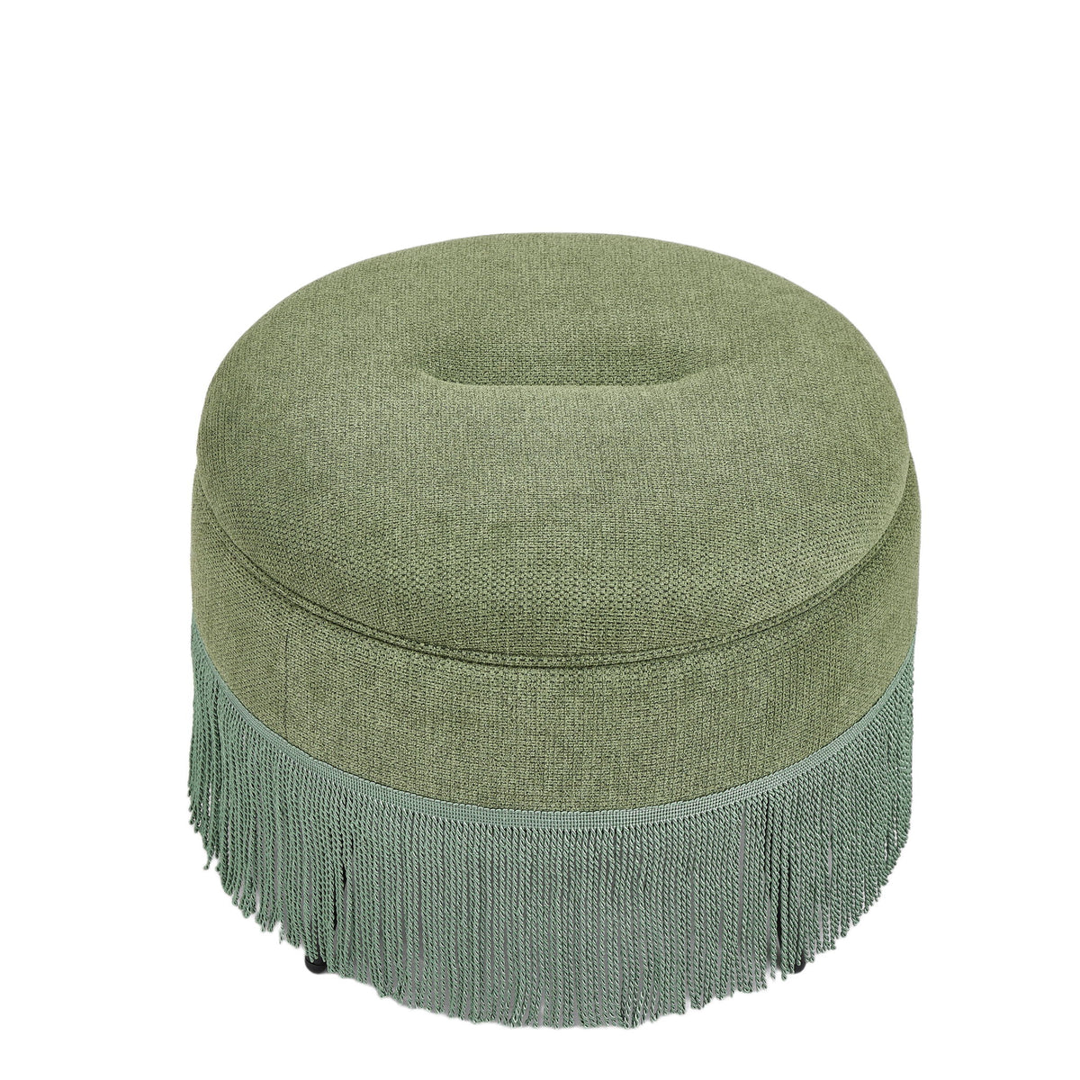 Round Storage Ottoman With Tassel, Decorative Accent Pouf For Living Room