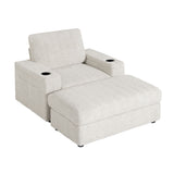 Oversized Chaise Lounge Indoor Rabbit Fur Sofa Bed With Storage Ottoman And Armrests Cup Holders With Deep Seat