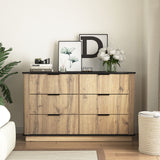 Modern 6 Drawer Cabinet With Metal Rounded Corners And Exquisite Handles Multi Functional Storage - Natural Wood