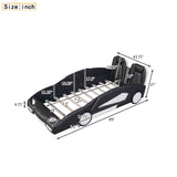 Race Car Shaped Twin Platform Bed With Wheels, Pine Wood Construction