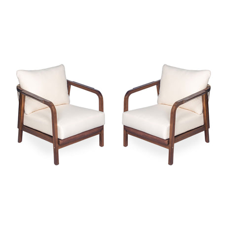 Outdoor Lounge Chair With Woven Backrest, Solid Wood Frame, Comfortable Cushions