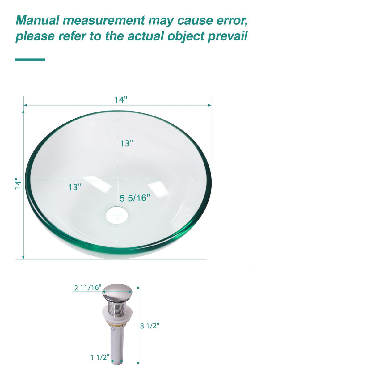 Artistic Tempered Glass Vessel Sink With Pop Up Drain