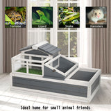 Luxury 3 Room Wooden Tortoise House Habitat With Turf Balcony & 2 Stories - Gray / White
