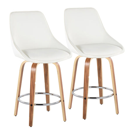 Diana - 26" Fixed-Height Counter Stool With Swivel And Round Chrome Metal Footrest (Set of 2) - Zebra Wood