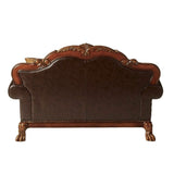 Dresden - Loveseat With 2 Pillows - Brown Synthetic Leather & Chenille, Cherry Oak