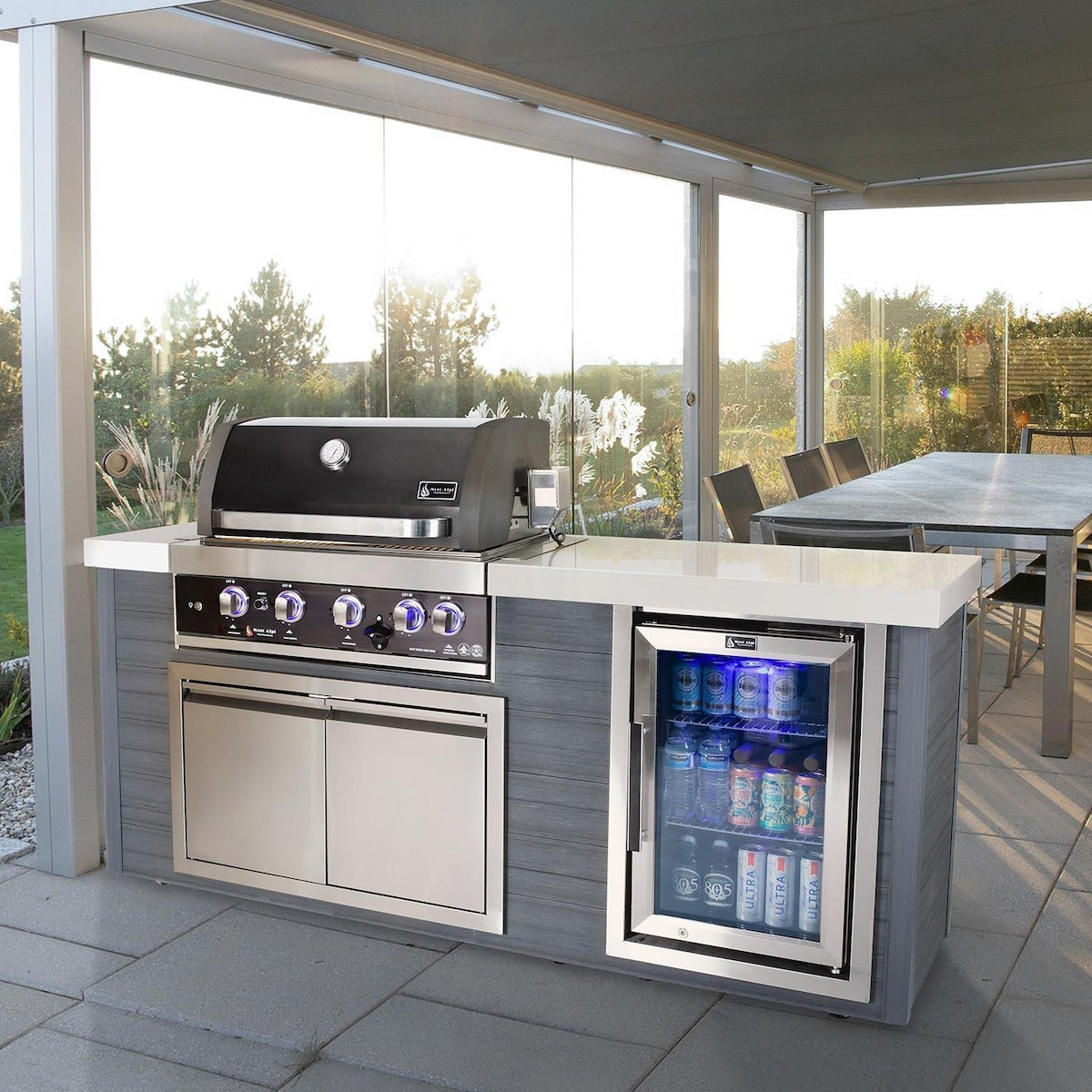 Mont Alpi Artwood Series 6.5 Ft Propane Outdoor Kitchen Island w/ 4-Burner Grill - MA400-AWBSS