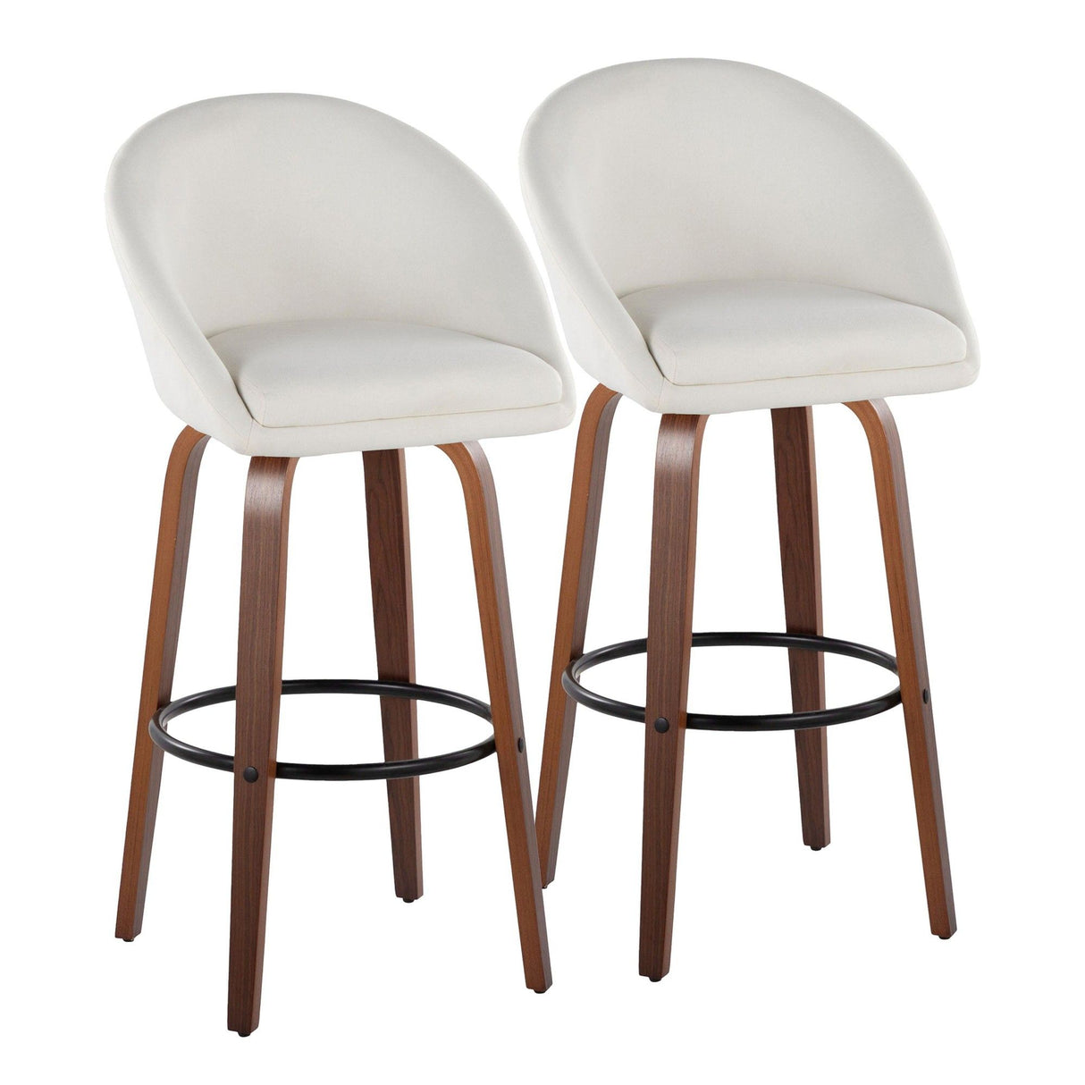 Matisse - 30" Highback Fixed-Height Barstool With Round Black Metal Footrest (Set of 2) - Walnut Wood