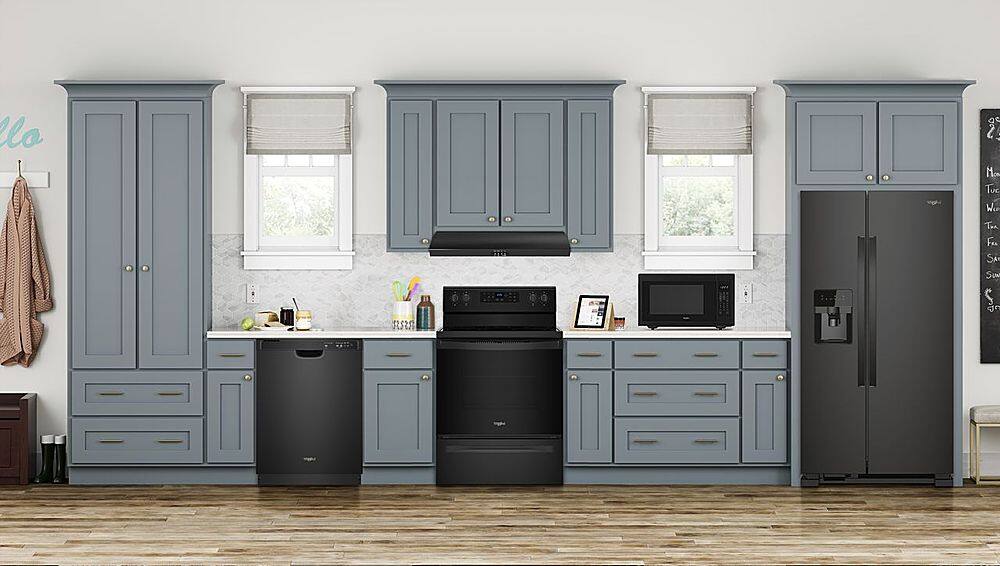 Whirlpool UXT4230ADB black range hood installed