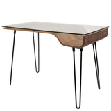 Avery - Desk - Walnut Wood, Clear Glass, And Black Metal