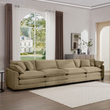 Modern Upholstered 4 Seater Corduroy Fabric Sofa With Arm And Throw Pillows