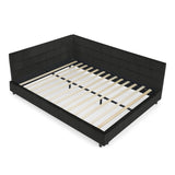 Mid-Century Storage Upholstered Tufted Bed Frame With Backrest And Armrests