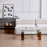 Modern Tempered Glass Coffee Table With 2 Tier Storage For Living Room