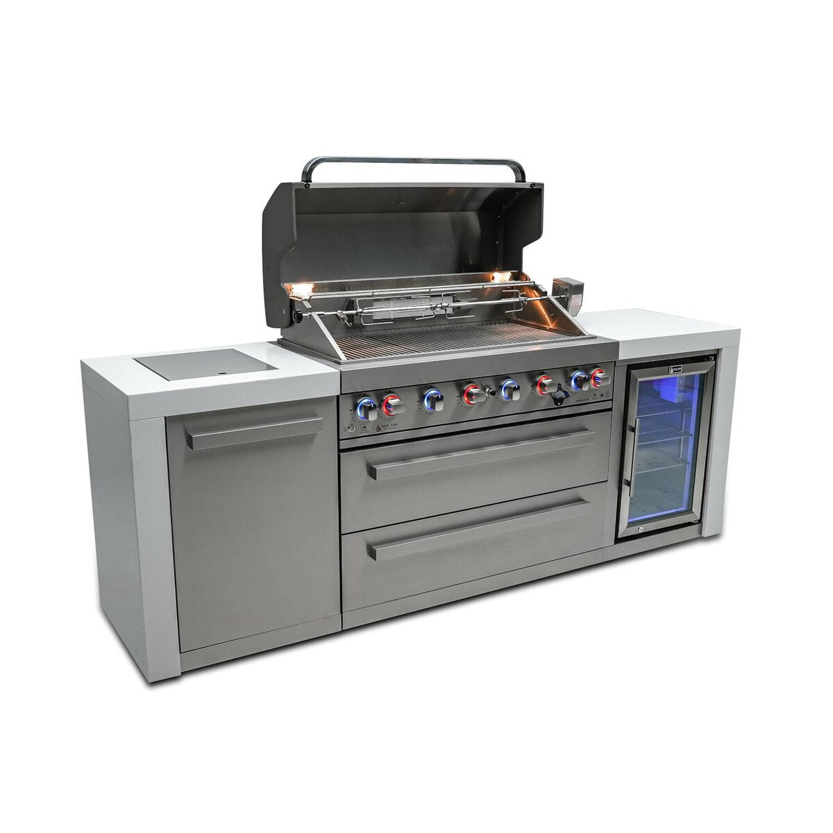 Mont Alpi Deluxe Series 8 Ft Natural Gas Outdoor Kitchen Island w/ Side Burner & Fridge - MAi805-DFC