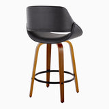 Fabrico - Fixed-Height Counter Stool (Set of 2) - Walnut Wood, Round Black Footrest