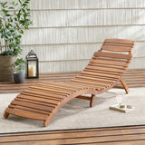 Outdoor Wood Folding Chaise Lounge - Brown