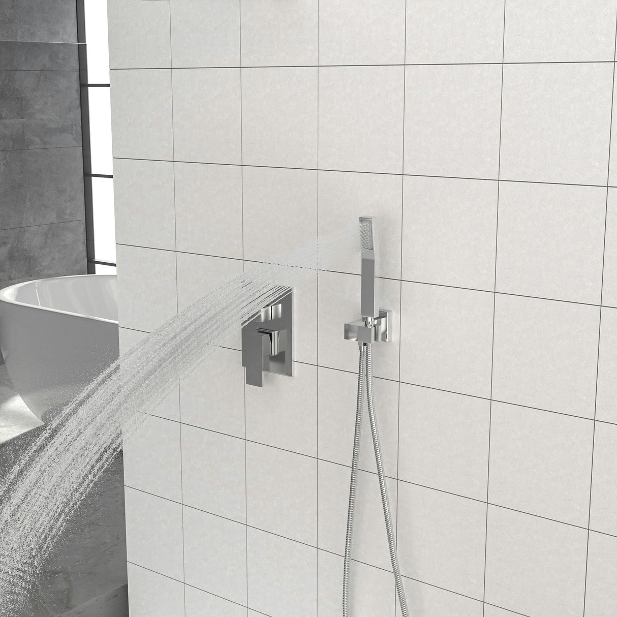 10" Square Dual Shower Head System Wall Mounted With Rough In Valve Modern Bathroom Fixture