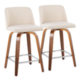 Toriano - 24" Fixed-Height Counter Stool (Set of 2) - Walnut & Chrome Square Base